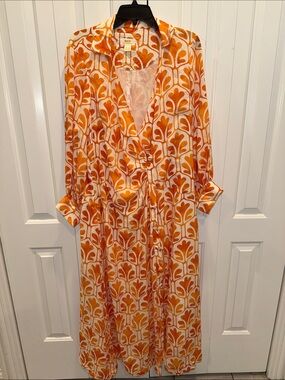 Mauve‎ Orange & White Long Sleeve Button-Front Maxi Dress
